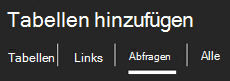 Registerkarten oben im Aufgabenbereich Tabellen hinzufügen