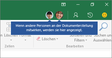 Personensymbole: Wenn andere Personen gemeinsam erstellen, werden sie hier angezeigt.