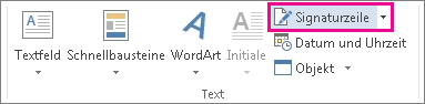 Der Befehl 'Signaturzeile' auf der Registerkarte 'Einfügen'