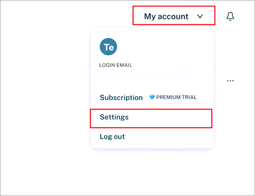 Das Menü "Mein Konto" von Dashlane mit hervorgehobener Option "Einstellungen".