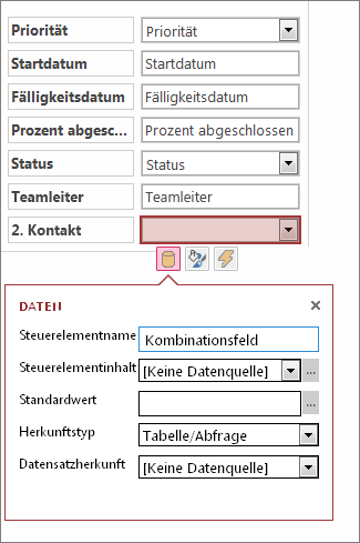 Anfänglicher Status des Eigenschaftenfelds für ein Kombinationsfeld-Steuerelement