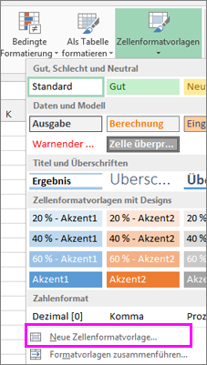 Option 'Neue Zellenformatvorlage'