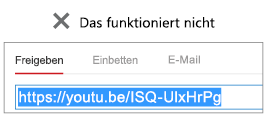 Wenn Ihr Einbettungscode mit "http" beginnt, wird Ihr Video nicht erfolgreich eingebettet.