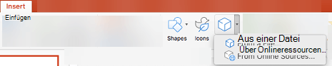 Verwenden Sie "Einfügen" > "3D-Modelle", um Ihrer Präsentation 3D-Objekte hinzuzufügen.