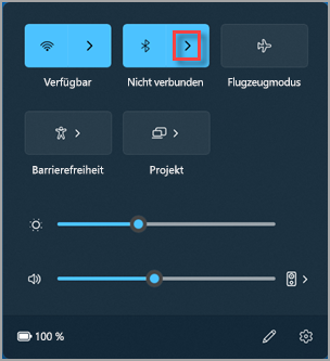 Die Schaltfläche Bluetooth-Geräte verwalten in den Schnelleinstellungen.