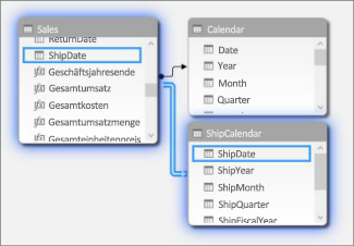 Beziehungen mit mehreren Datumstabellen in der Diagrammansicht