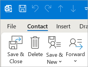 Screenshot: Speichern und Schließen für Kontakt im klassischen Outlook