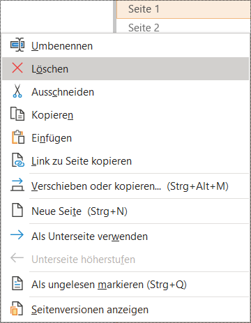 Dialogfeld zum Löschen einer Seite in OneNote für Windows