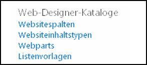 Optionen aus den Web-Designer-Katalogen auf der Seite "Websiteeinstellungen" in SharePoint Online