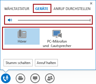 Screenshot des Audiomenüs in einer Besprechung