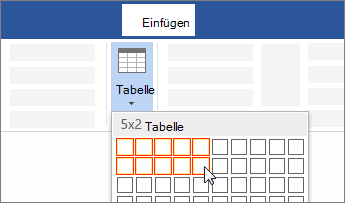 Einfügen einer Tabelle durch Ziehen, um die gewünschte Anzahl der Zellen auszuwählen