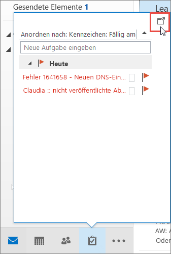 Aufgabenpopup mit angezeigtem Andocken-Symbol