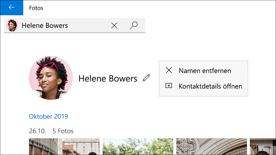 Screenshot eines Kontakts mit der Option „Namen entfernen“.