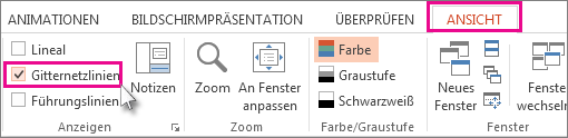 Ein- oder Ausblenden von Gitternetzlinien