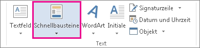Befehl 'Schnellbausteine' auf der Registerkarte 'Einfügen'