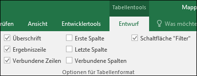 Abbildung der Option "Tabellentools" im Menüband, wenn eine Tabellenzelle markiert ist