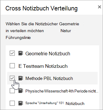 Fenster für die Auswahl der Notebook-übergreifenden Verteilung