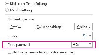 Schieberegler 'Transparenz' im Dialogfeld 'Grafik formatieren'