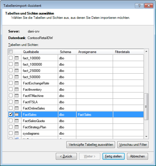 Tabellenimport-Assistent im PowerPivot-Add-In