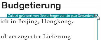 Überarbeitungsmarkierung mit der Angabe, wer eine Änderung vorgenommen hat und wann sie durchgeführt wurde