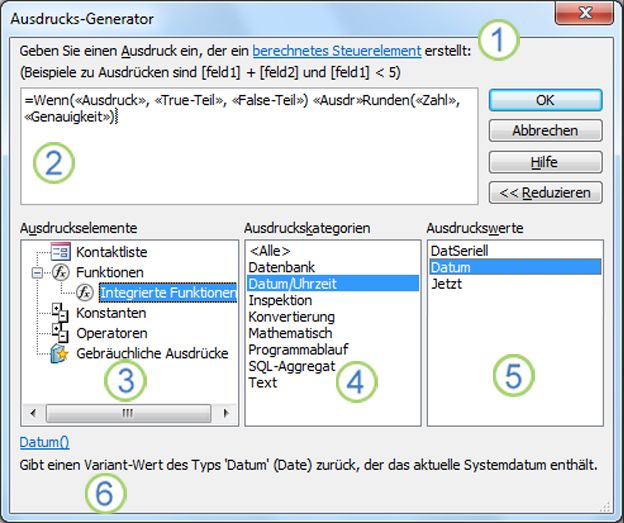 Das Dialogfeld „Ausdrucks-Generator“