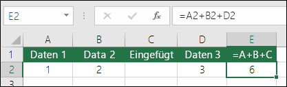 =A+B+C-Formeln werden nicht aktualisiert, wenn Sie Zeilen hinzufügen.