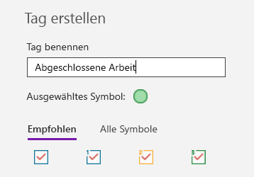 Erstellen benutzerdefinierter Tags in OneNote für Windows 10