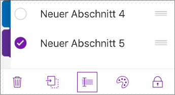 Schaltfläche "Abschnitt umbenennen" auf der Menüleiste auf dem iPhone.