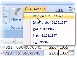 Auswahlbasierte Filterliste