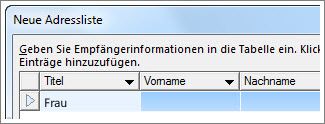 Dialogfeld 'Neue Adressliste'