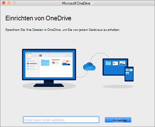 Screenshot der ersten Seite von OneDrive Setup