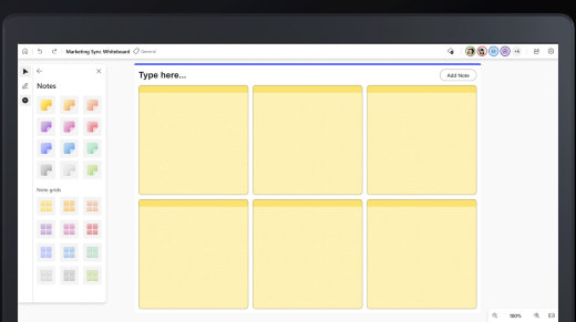 Sie können Notizen oder Notizraster einfügen, um Ideen in Whiteboard zu organisieren.