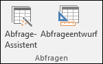 In der Gruppe "Abfragen" auf dem Access-Menüband werden zwei Optionen angezeigt: Abfrage-Assistent und Abfrageentwurf
