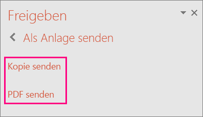 Zeigt den Link "PDF senden" in PowerPoint 2016 an