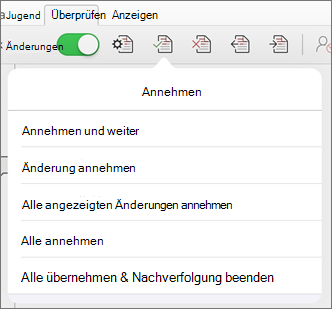 Menü „Änderungen annehmen“
