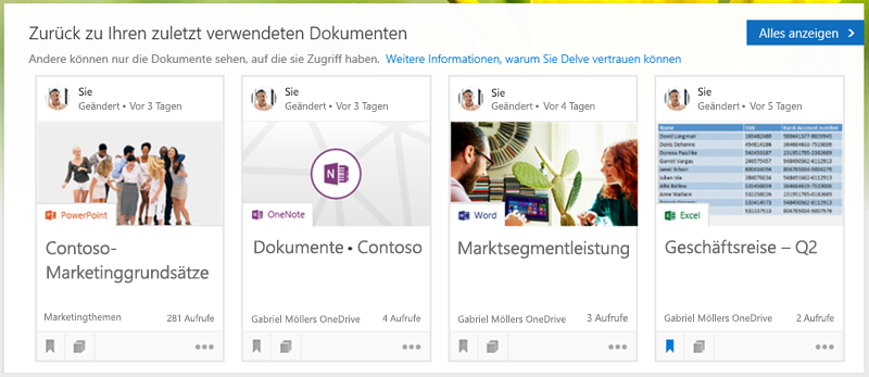 Klicken Sie auf ein Dokument, um es zu öffnen, oder klicken Sie auf "Alle anzeigen", um weitere Dokumente anzuzeigen