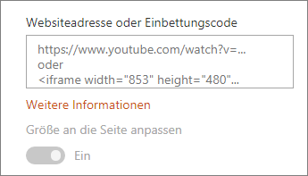 Einfügen einer Video-URL oder Einbetten von Code in das Feld