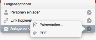 PowerPoint für Mac, Optionen für die Freigabe von E-Mails