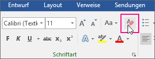 Auf der Registerkarte "Start" ist das Symbol "Alle Formatierungen löschen" hervorgehoben.