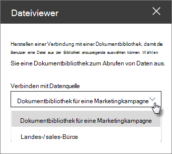 Eigenschaftenbereich "Dateianzeige" mit Dropdownliste "Verbindung mit Quelle verbinden"