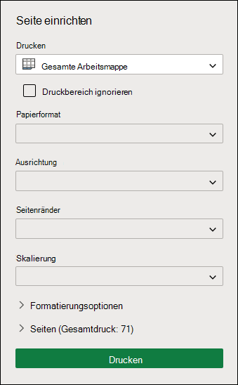 Ganze Arbeitsmappe in Excel für das Web drucken