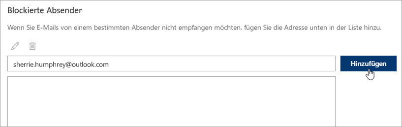 Screenshot des Felds „Blockierte Absender“.