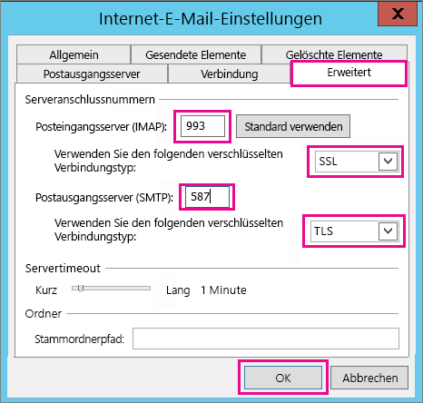 Geben Sie die erweiterten e-Mail-Einstellungen ein.