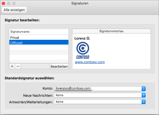 Seite "Signaturen" in den Outlook-Einstellungen