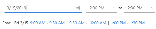 Screenshot der Zeiten, in denen ein eingeladener Besprechungsempfänger verfügbar ist