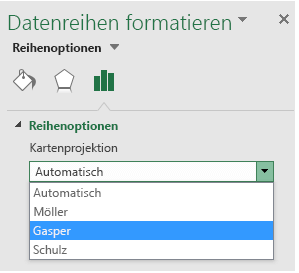 Excel-Kartendiagramm, Projektionsoptionen