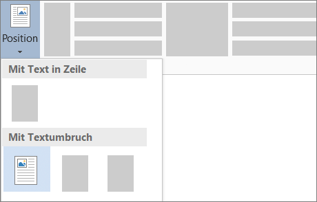 Die Schaltfläche "Position" im Menüband