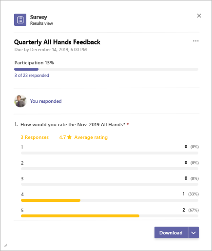 Ergebnisse der Umfrage-App von Microsoft Teams