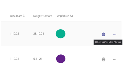 Auswählen... Überprüfen Sie den Status, um zu sehen, ob das empfohlene Lernen "Nicht gestartet", "In Bearbeitung" oder "Abgeschlossen" ist