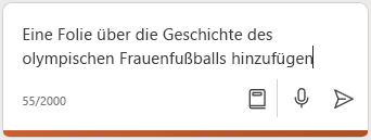 Screenshot des Felds "Verfassen" von Copilot in PowerPoint mit einem eingegebenen Prompt